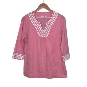 Boden Cotton pink & white embroidered top size 4